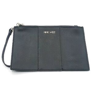 Womens NWOT Nine West Faux Black Leather With Gold Accents Wristlet